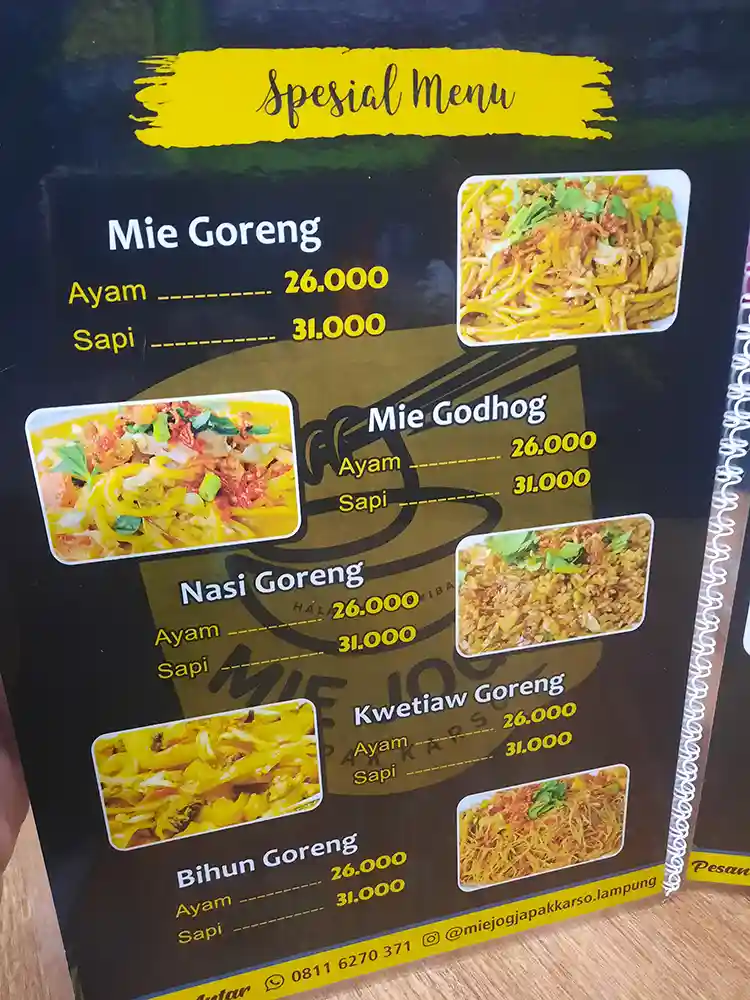 Menu dan Harga Mie Jogja Pak Karso Bandar Lampung - Yopie Pangkey