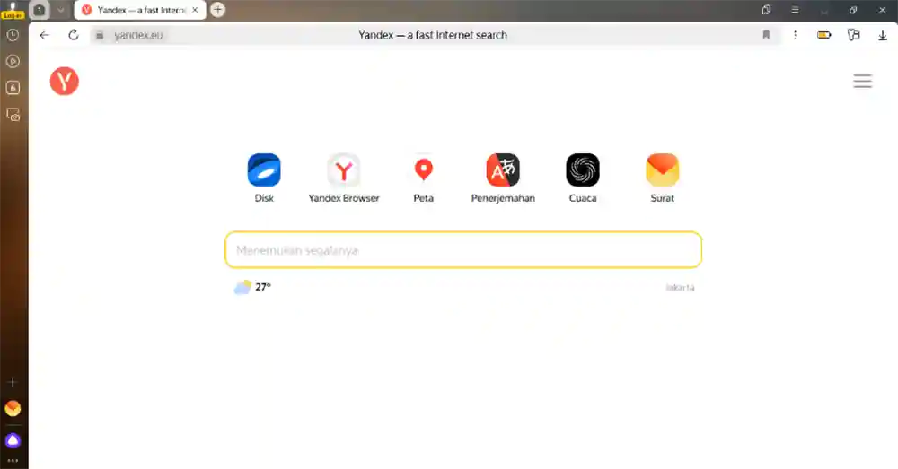 Tampilan Browser Yandex - tersedia bahasa indonesia
