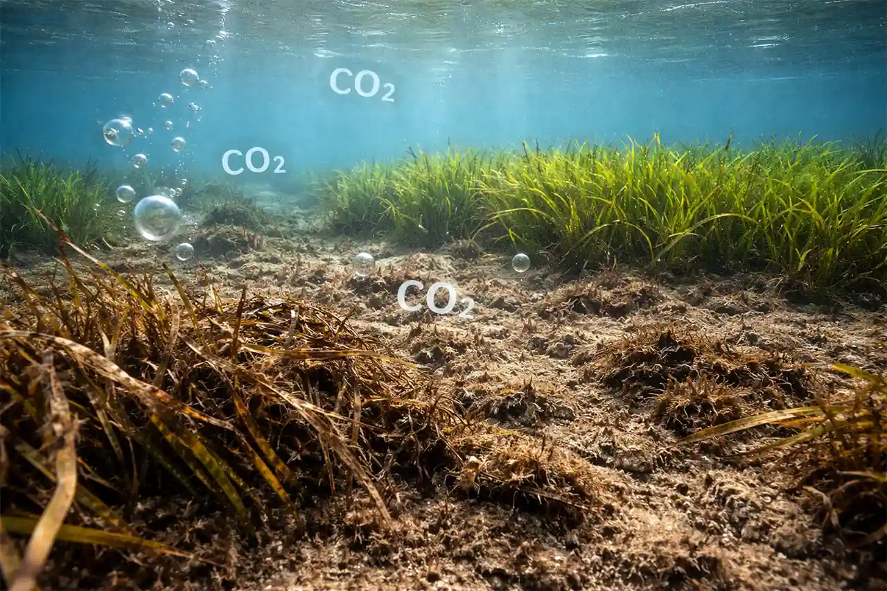 Lamun Rusak Emisi Karbon Naik Alarm Baru bagi Tata Kelola Pesisir Jawa Sumatera@