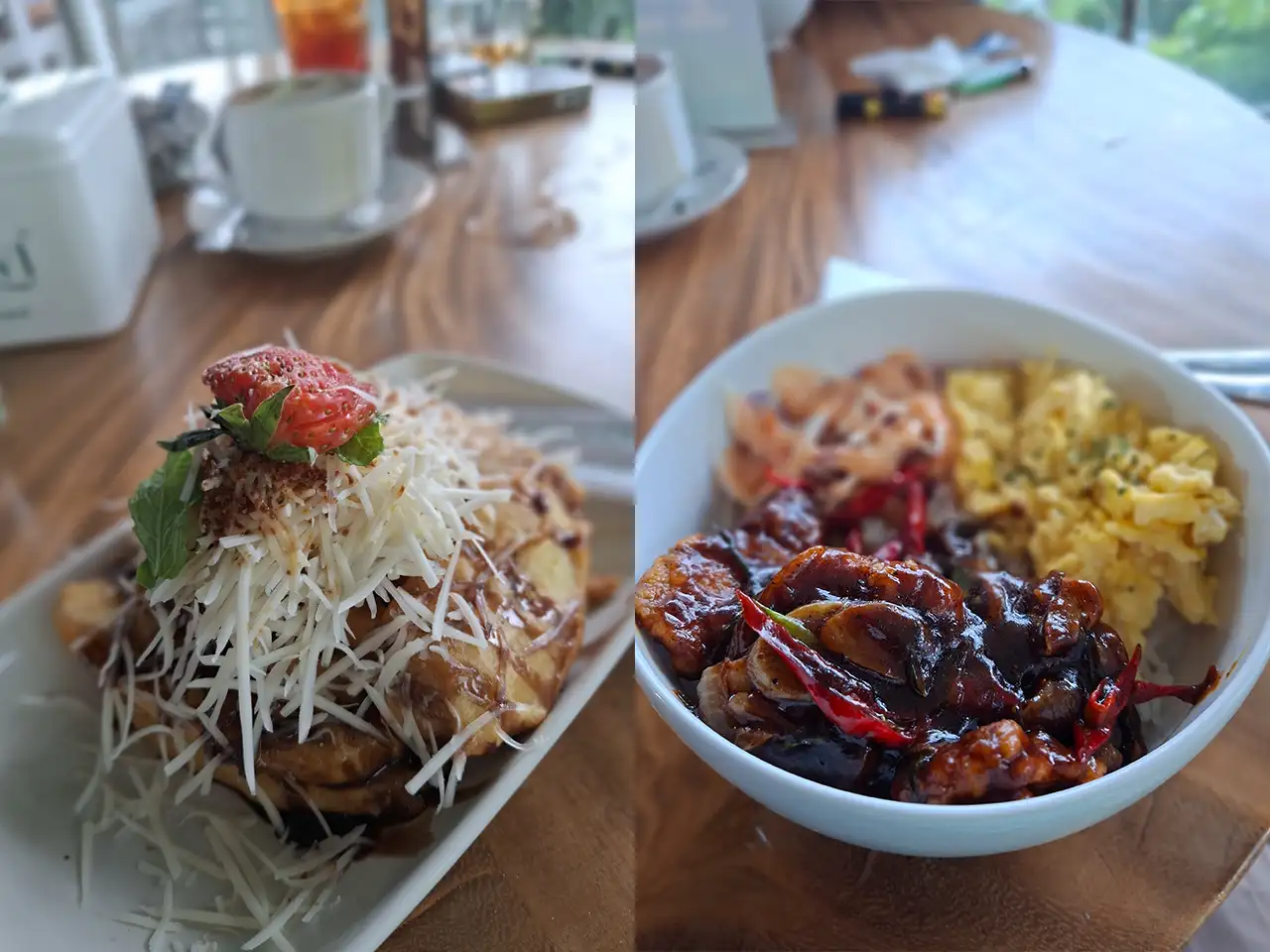 menu pisang goreng dan rice bowl ayam skyland