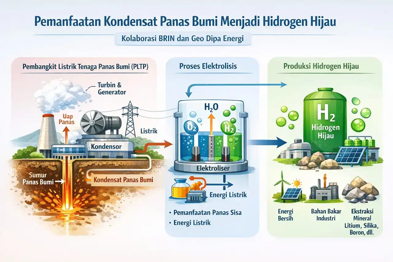 Gambar Pemanfaatan Kondensat Panas Bumi Menjadi Hodrogen Hijau - BRIN Geo Dipa Energi